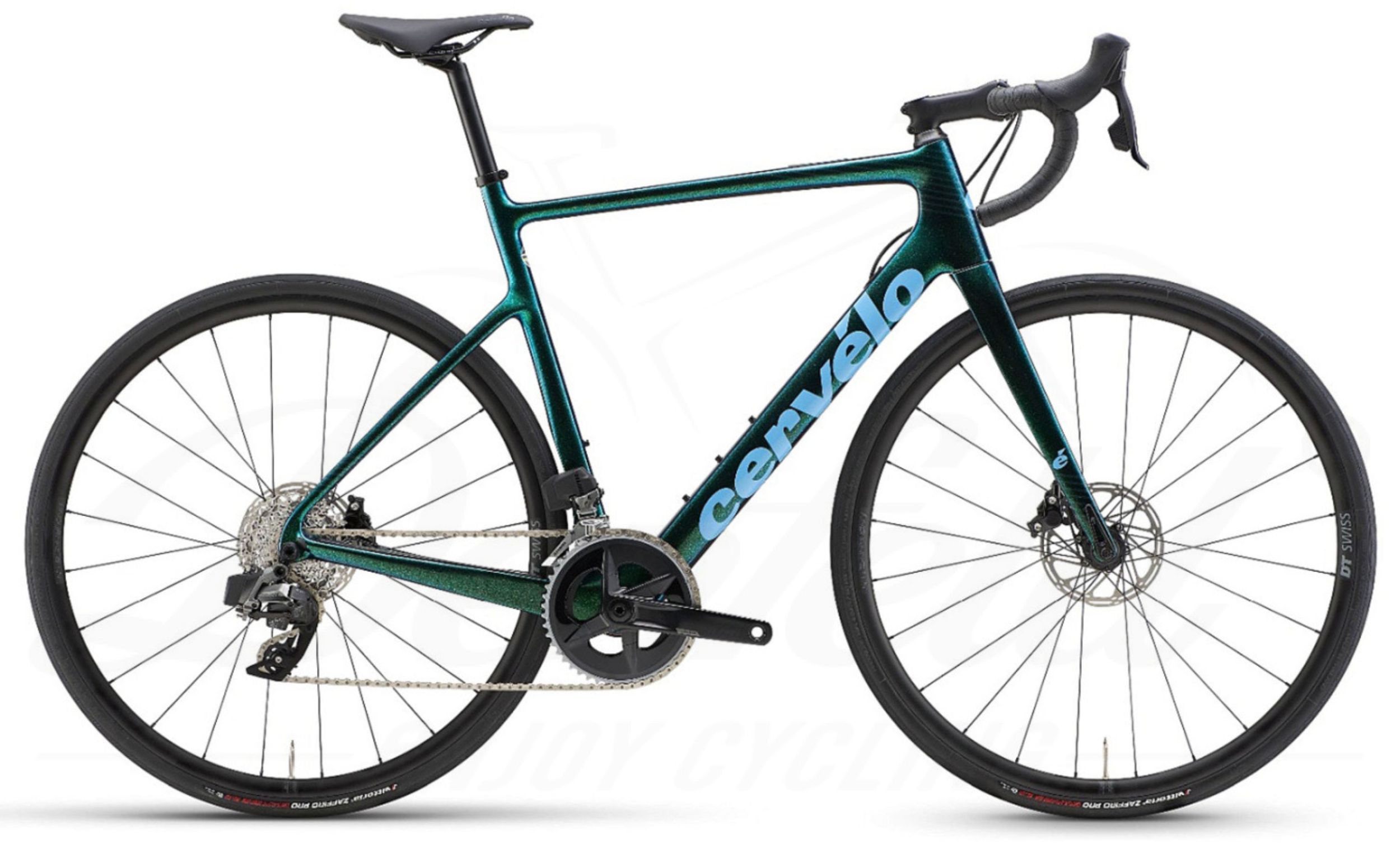 Cervélo Caledonia Rival Etap AXS elektronische aandrijving Cervélo Caledonia Rival eTap AXS grün mit blauer Schrift Seitenansicht rechts