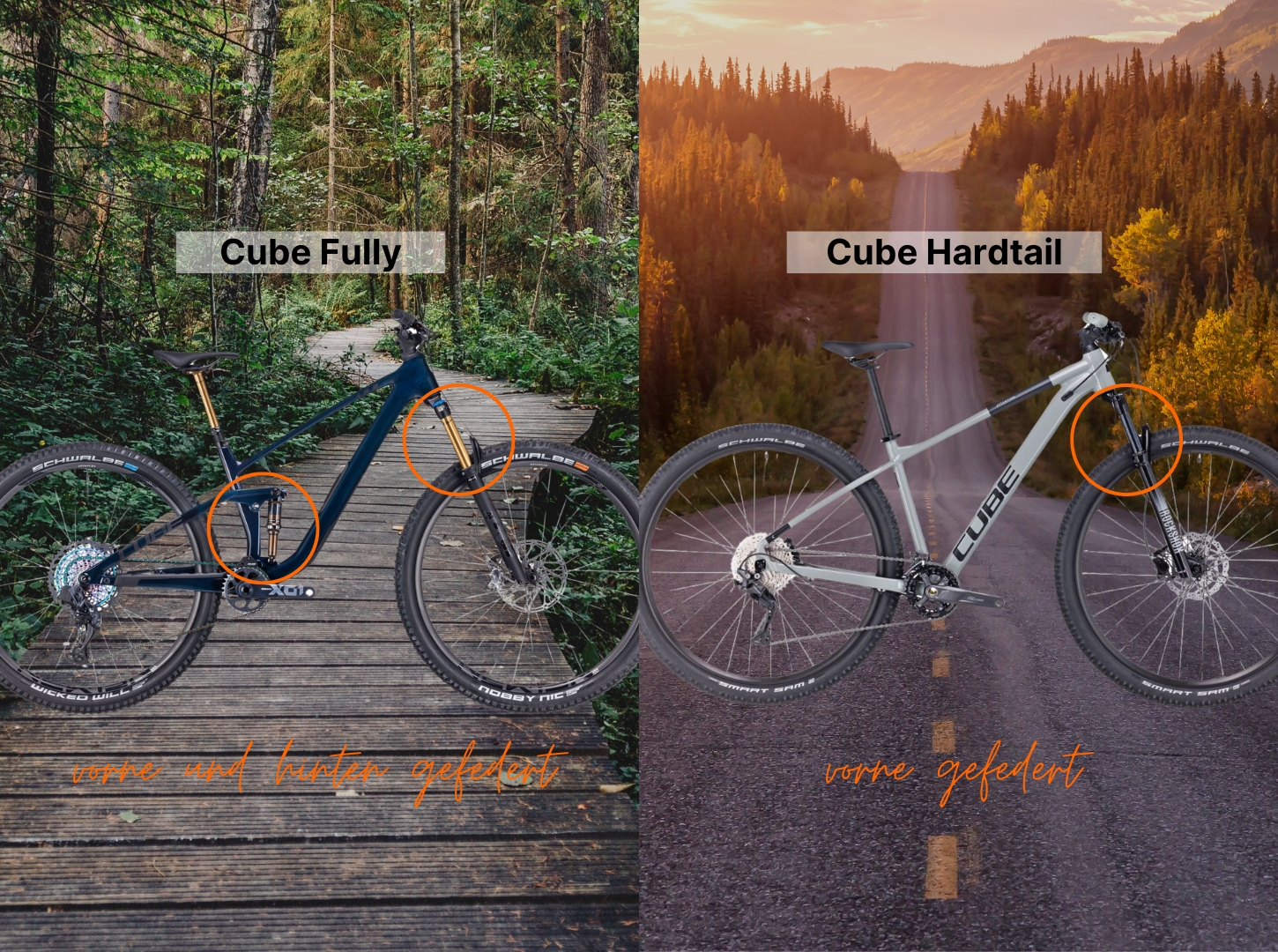 Cube E-MTB Fully und E-MTB Hardtail Vergleich Cube E-MTB Fully und E-MTB Hardtail Vergleich