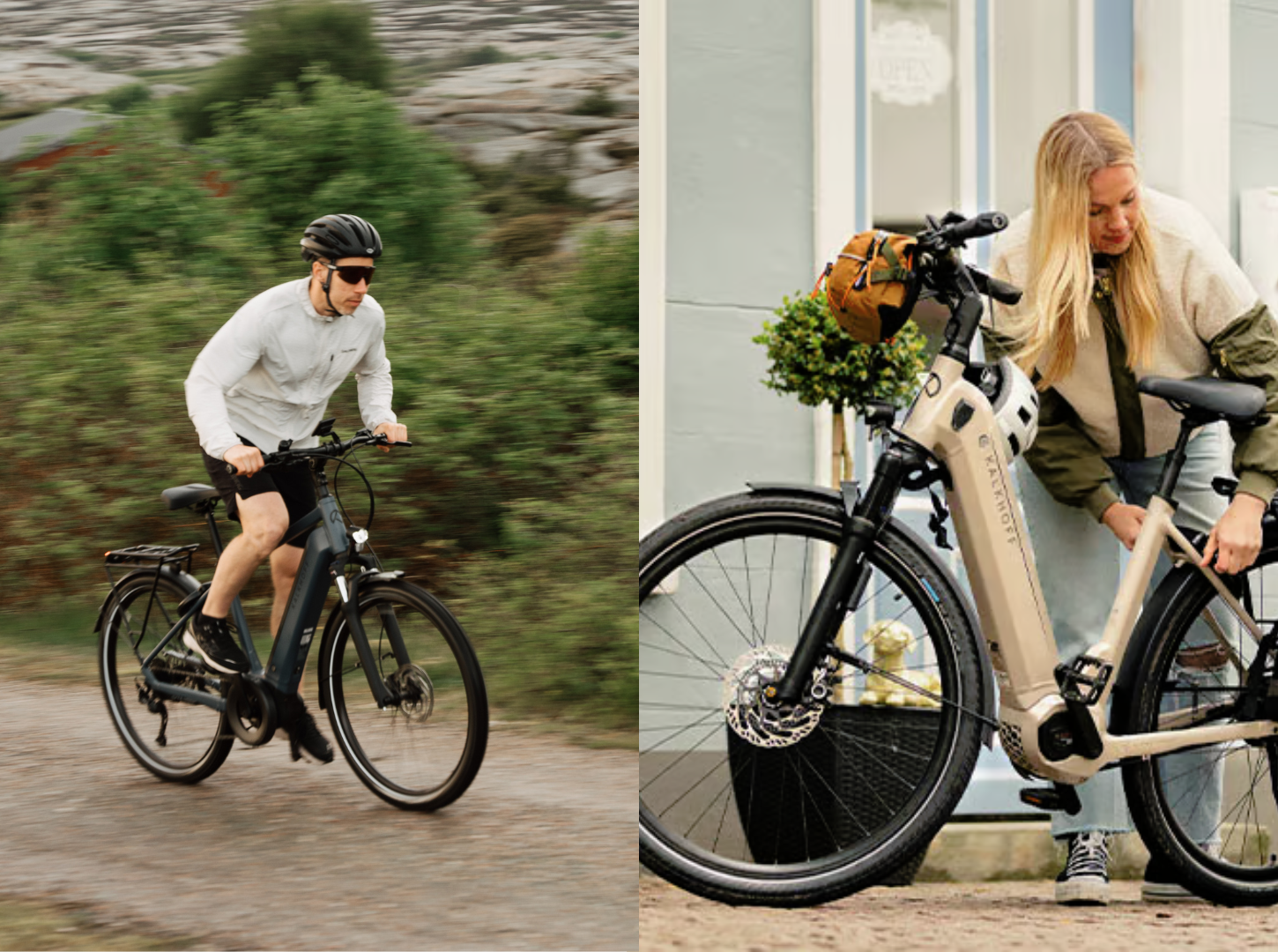 Links Kalkhoff ETrekkingFahrer und rechts Kalkhoff EBike City Fahrerin
