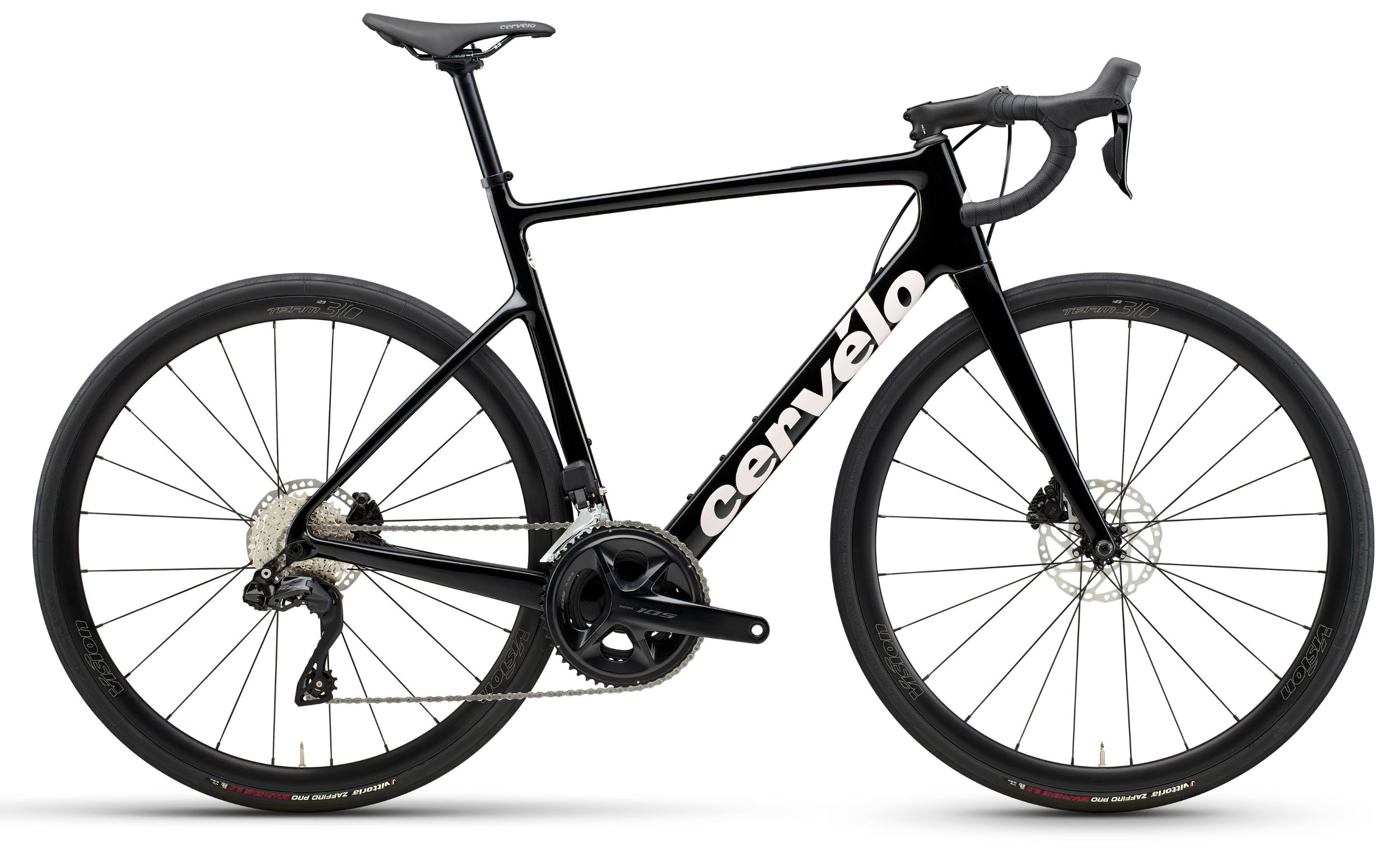 Cervélo Caledonia 105 Di2 schwarz mit weißer Schrift Seitenansicht rechts